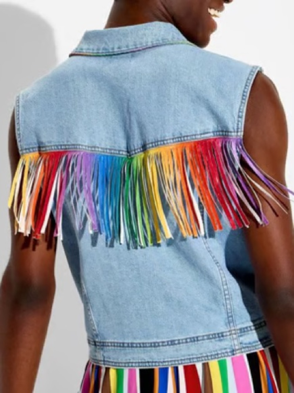 Target Pride Rainbow Fringe Denim Vest - Blue Jean
